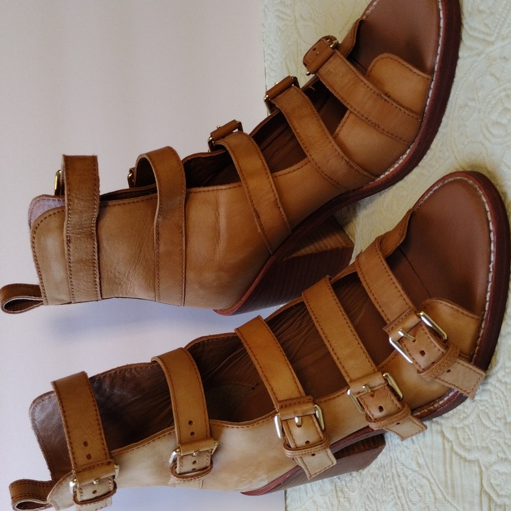 Free People  Buckle Up Baby  Women Tan Square Heels 39.5